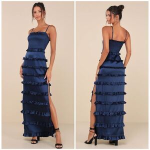 Lulu's Navy Blue Ruffle Maxi Dress